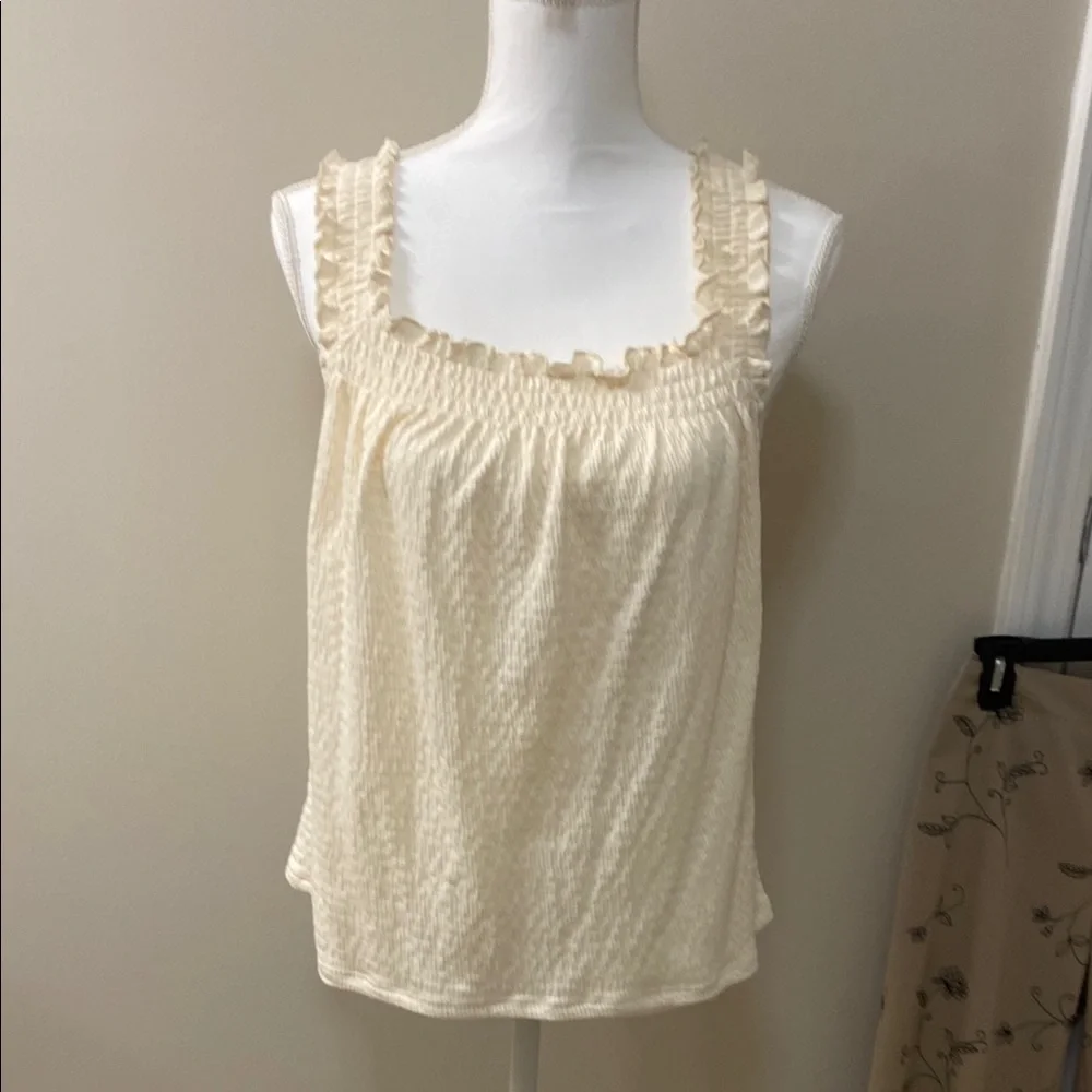 Lauren Conrad Cream Sleeveless Top and Tan Stitched Floral Pants Set - Picture 2 of 7